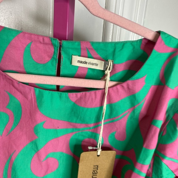NWT MAUDE VIVANTE Vibrant Pink and Green Blouse skirt set - Picture 6 of 6